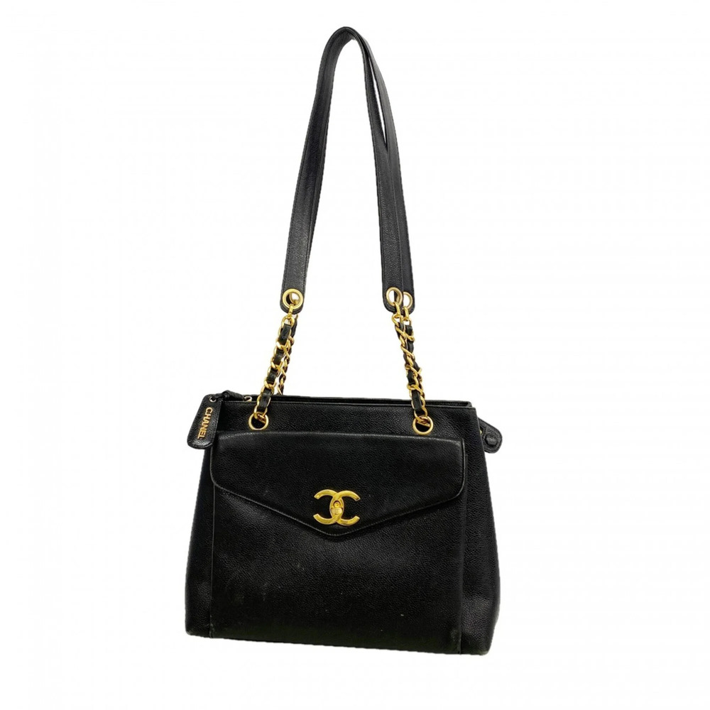 CHANEL Black Caviar Leather Tote Bag